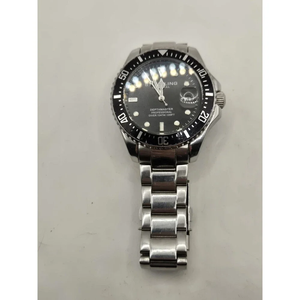 Stuhrling Original Depthmaster Quartz 43mm 100m Black Dial Date Watch. 7